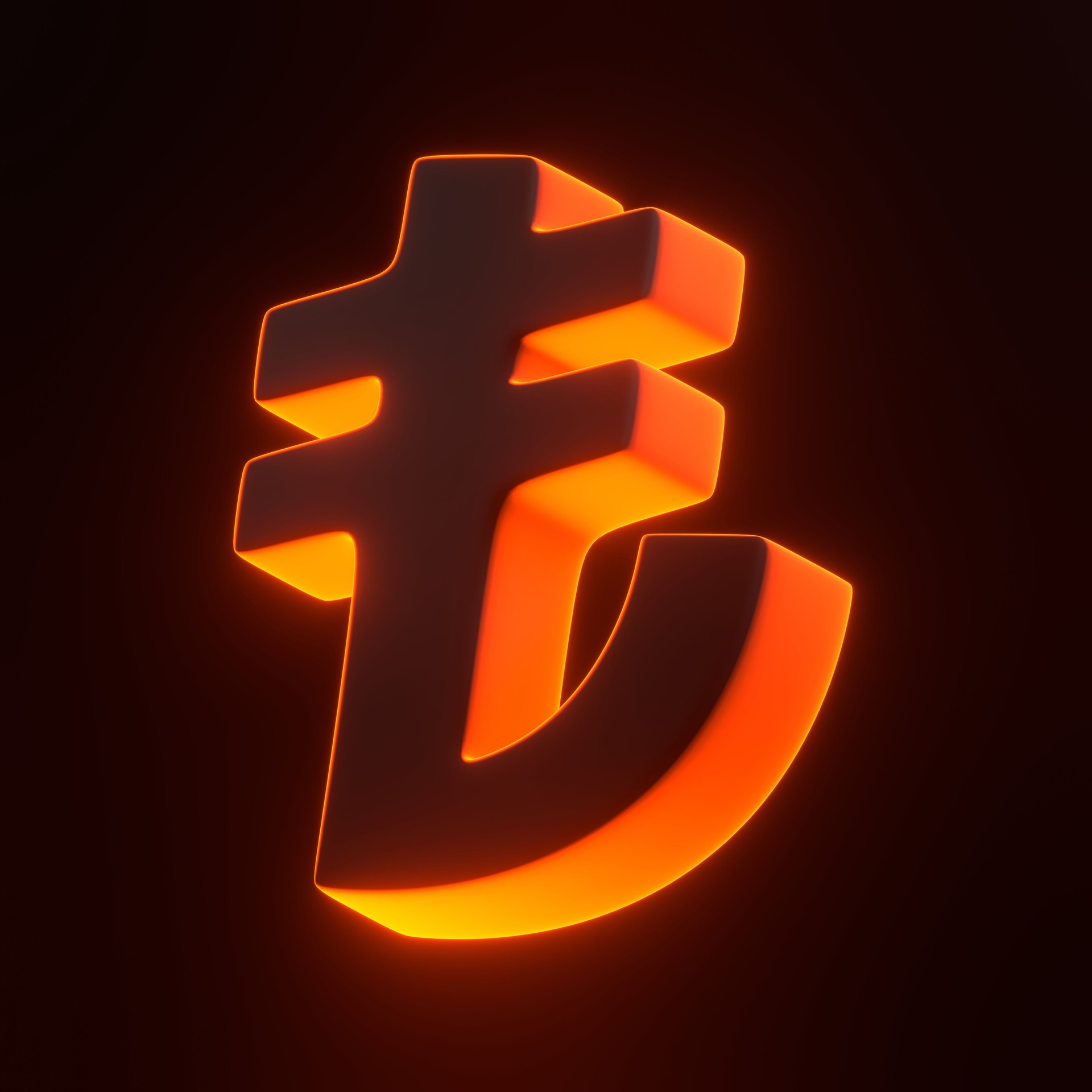 Glowing neon Turkish lira currency symbol